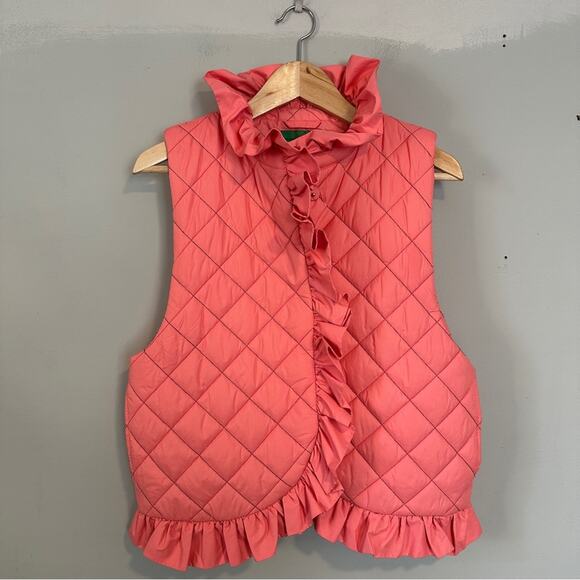 Clare V. Coral Pink Quilted Puffer Vest M/L Ruffle - Picture 2 of 8